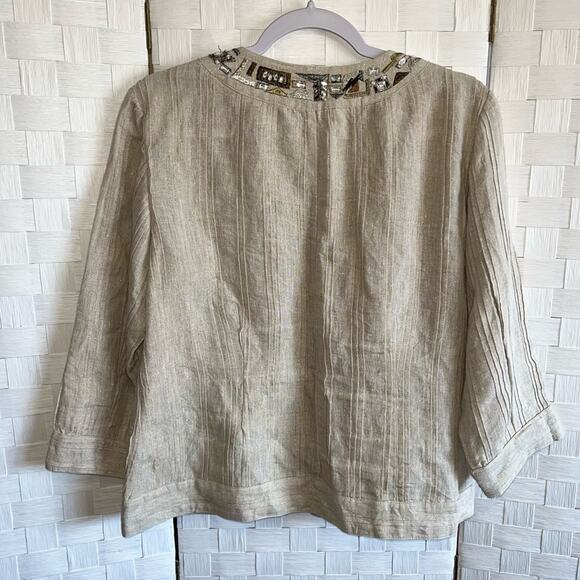 Chico’s Womens Tunic Linen Blend Blazer Jacket Size Medium Jewl Embroidered - Picture 5 of 16